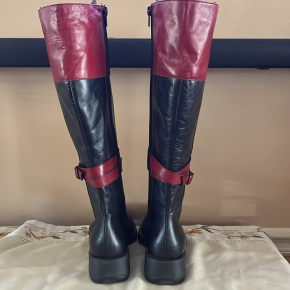 SOFFIA | BLACK RED PATCHWORK PRINTED LEATHER KNEE BOOTS(044S) - Picture 3 of 6